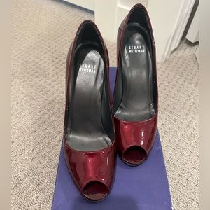 Stuart Weitzman - shiny red open toe heels
